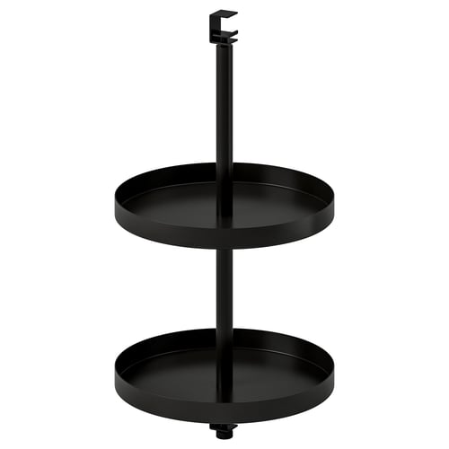 Black ENHET 2-tier rotating kitchen/bathroom shelf with trays, modern design.