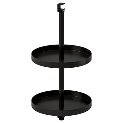 Black ENHET 2-tier rotating kitchen/bathroom shelf with trays, modern design.