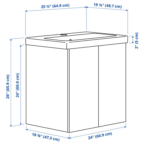 ENHET / TVÄLLEN Vanity with doors, white, 25 1/2x19 1/8x26 "