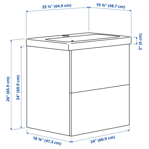 Illustration with measurements for the product: ENHET.