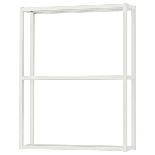 White ENHET open shelving unit, metal frame with 2 shelves.