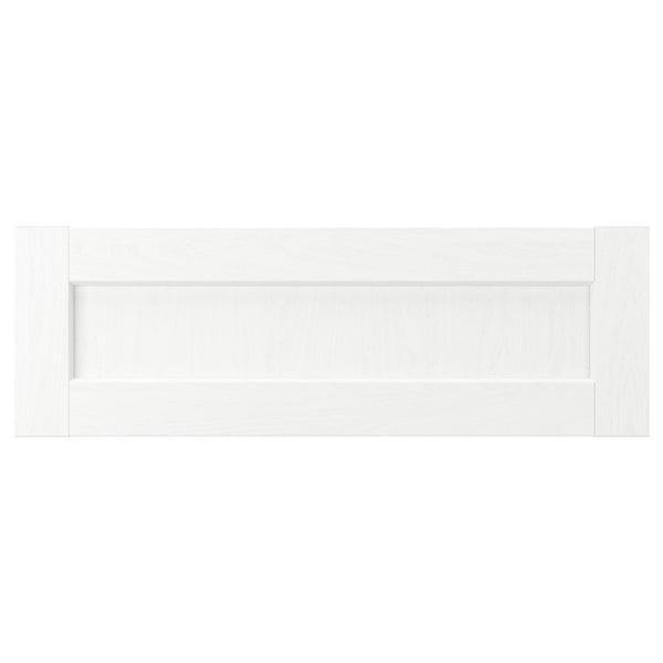 A white ENKÖPING cabinet with a framed design, featuring a smooth durable foil surface.