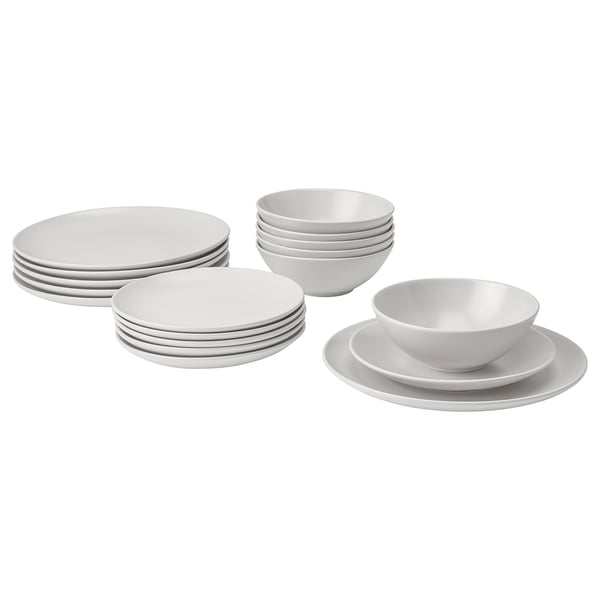 FÄRGKLAR white stoneware set, simple, round, matte design.