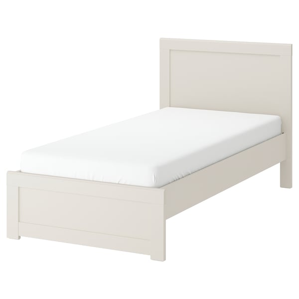 FÅGELFJÄLLET white bed, sleek & simple design, sturdy, off-white, rectangular shape.