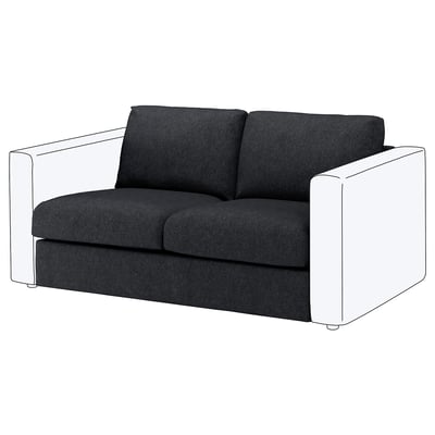 FINNALA grey sectional sofa, modern design, plush cushions, dark fabric with white accents.