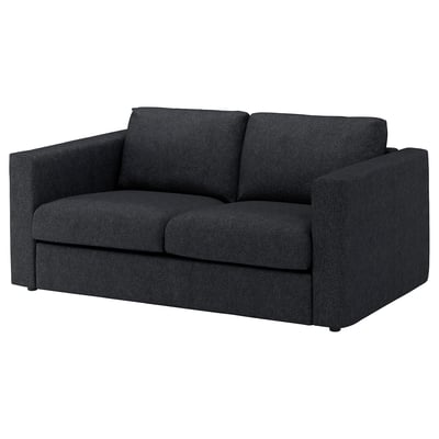 FINNALA dark grey sofa, modern design, fabric, two seats, clean lines, comfy.
