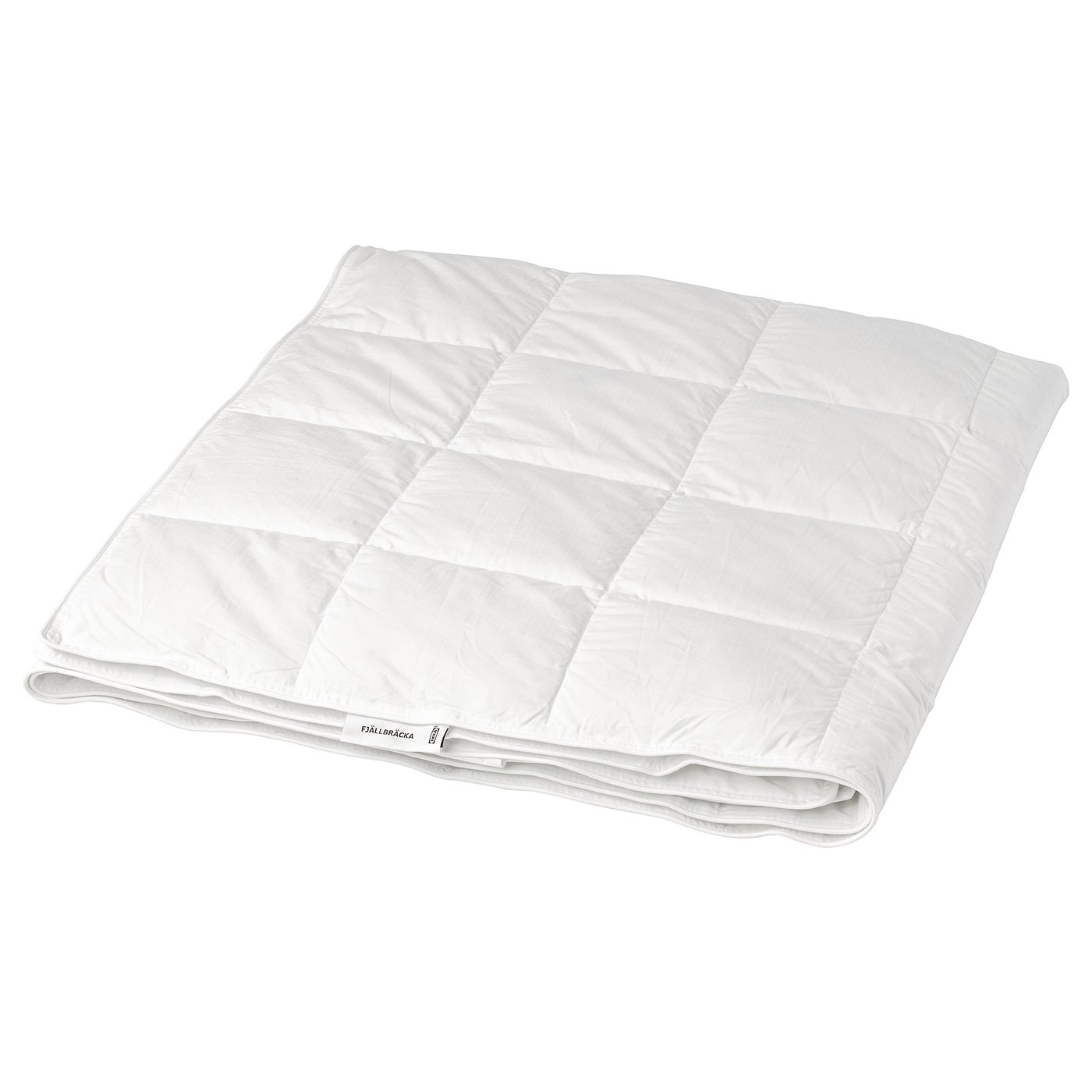 White fjällräven duvet, cotton, down-filled, neatly folded.