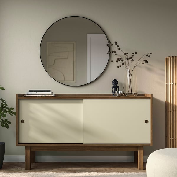 FÖRSÄLJARE Sideboard, dark beige wood/light beige, 55x17 7/8x30 3/4 "