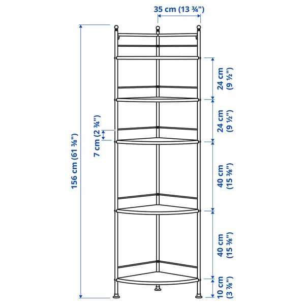 FRÖSJÖN Corner shelf unit, black, 13 3/4x61 3/8 "