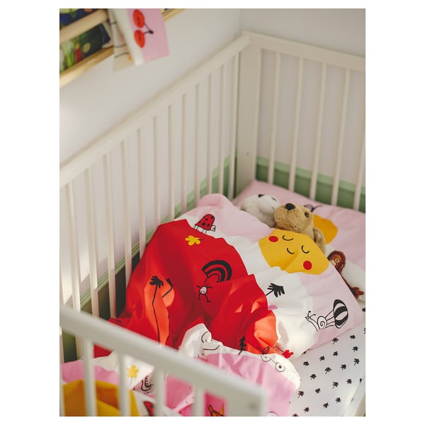 GRÖNFINK Crib fitted sheet, white/tree pattern, 28x52 "