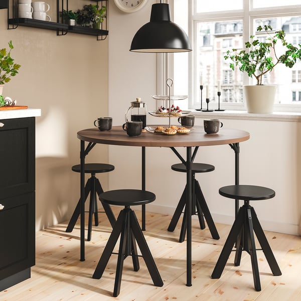 GRÖTÅN / RUDSTORP Table and 4 stools, pine brown stained/black, 41 3/8 "