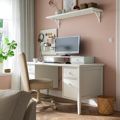 GULLABERG Desk with drop file drawers, white, 61x25 5/8x29 1/2 "