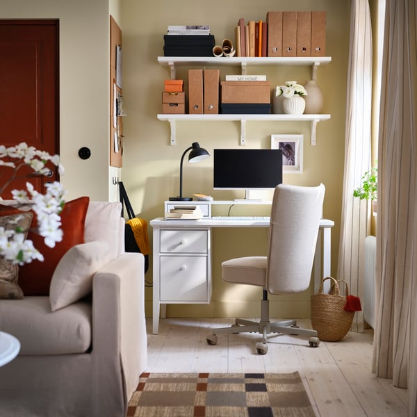 GULLABERG Desk with drop file drawers, white, 47 1/4x25 5/8x29 1/2 "