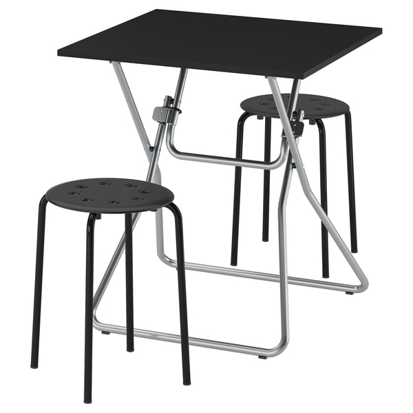 GUNDE / MARIUS Table and 2 stools, folding black/black, 26 3/8x26 3/8 "