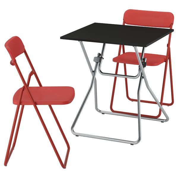 GUNDE / VIHALS Table and 2 folding chairs, folding black/red, 26 3/8x26 3/8 "