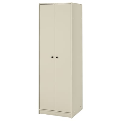 A GURSKEN cream-colored wardrobe with two doors, standing tall and slim, made of particleboard and fiberboard, simple and minimalist design.