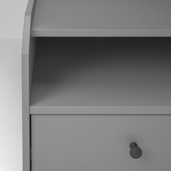 Grey bedside table with shelf & drawer.