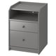 Grey HAUGA bedside table with 2 drawers and shelf. Modern design, durable, and space-saving.