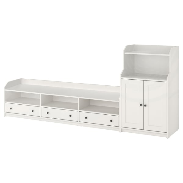 Image white HAUGA storage unit combo with drawers, shelves, and cabinet for versatile storage.