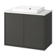 A dark grey HAVBÄCK bathroom vanity with a white countertop and square basin. Its simple design offers functional storage.