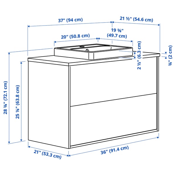 HAVBÄCK / ORRSJÖN Vanity with drawers, beige/black marble effect, 37x21 1/2x28 3/8 "