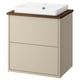 IKEA HAVBÄCK beige bathroom cabinet with white square sink.