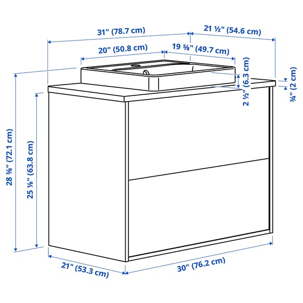 HAVBÄCK / ORRSJÖN Vanity with drawers, beige/brown walnut effect, 31x21 1/2x28 3/8 "