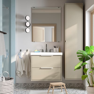 HAVBÄCK / ORRSJÖN Vanity with drawers, beige, 31x21 3/4x27 5/8 "