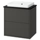 A havbaeck bathroom vanity in dark grey with a white countertop and sink.