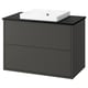 HAVBÄCK: dark grey washstand, rectangular sink, drawers, modern design.