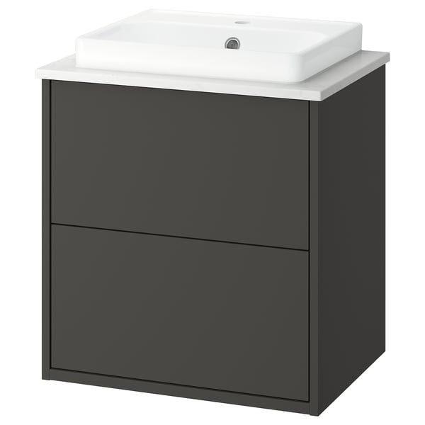 New HAVBÄCK bathroom unit: dark grey, modern design with white basin.
