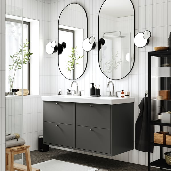 HAVBÄCK / ORRSJÖN Vanity with drawers, dark gray, 49x21 3/4x27 5/8 "