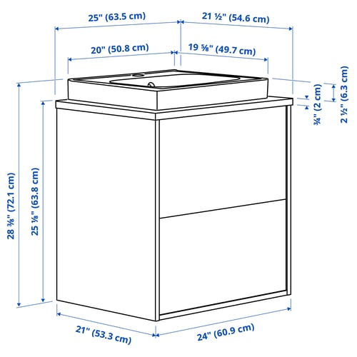 HAVBÄCK / ORRSJÖN Vanity with drawers, white/bamboo, 25x21 1/2x28 3/8 "