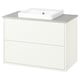 Havbaeck bathroom unit: white, wall-mounted, 2 drawers, grey countertop, rectangular sink.