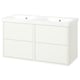 HAVBÄCK white bathroom vanity, double sink, ceramic basin, modern design.