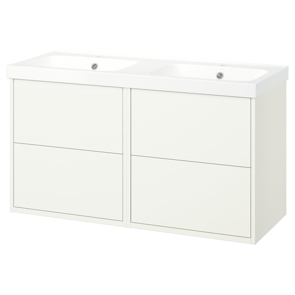 HAVBÄCK white bathroom vanity, double basin, modern design.