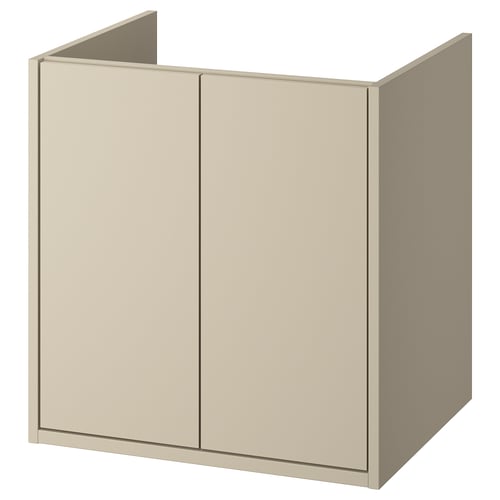 Havbaeck beige wall cabinet, simple design, two doors, rectangular shape.