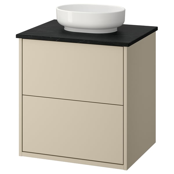 HAVBÄCK / VINDELÄLVEN Vanity with drawers, beige/black marble effect, 25x21 1/2x30 5/8 "