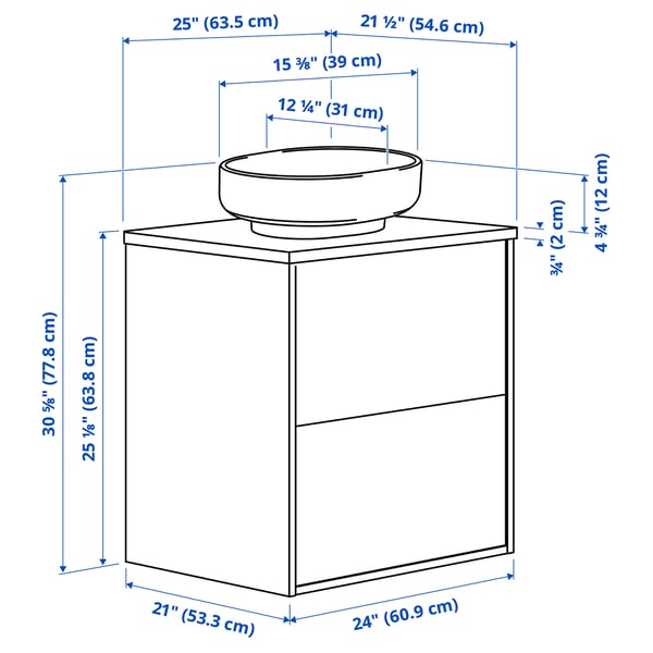 HAVBÄCK / VINDELÄLVEN Vanity with drawers, beige/black marble effect, 25x21 1/2x30 5/8 "