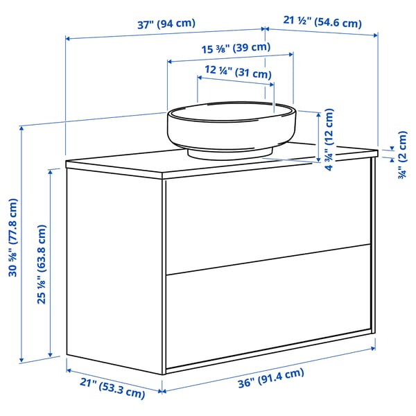 HAVBÄCK / VINDELÄLVEN Vanity with drawers, beige/black marble effect, 37x21 1/2x30 5/8 "