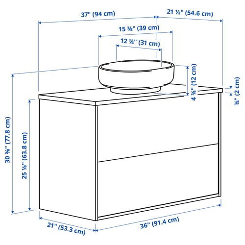 HAVBÄCK / VINDELÄLVEN Vanity with drawers, beige/black marble effect, 37x21 1/2x30 5/8 "