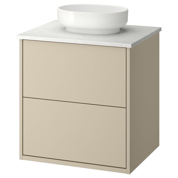 HAVBÄCK / VINDELÄLVEN Vanity with drawers, beige/white marble effect, 25x21 1/2x30 5/8 "