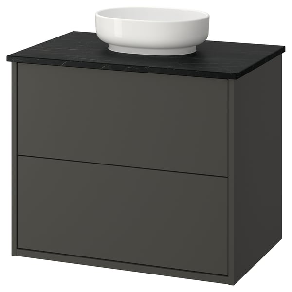 HAVBÄCK / VINDELÄLVEN Vanity with drawers, dark gray/black marble effect, 31x21 1/2x30 5/8 "