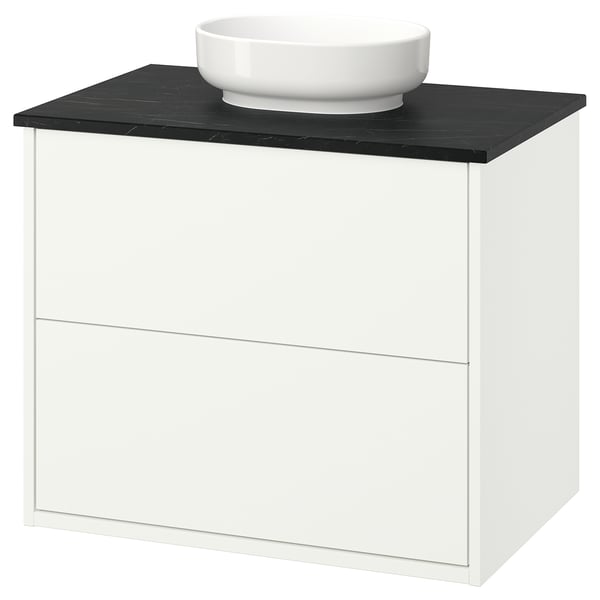 HAVBÄCK / VINDELÄLVEN Vanity with drawers, white/black marble effect, 31x21 1/2x30 5/8 "