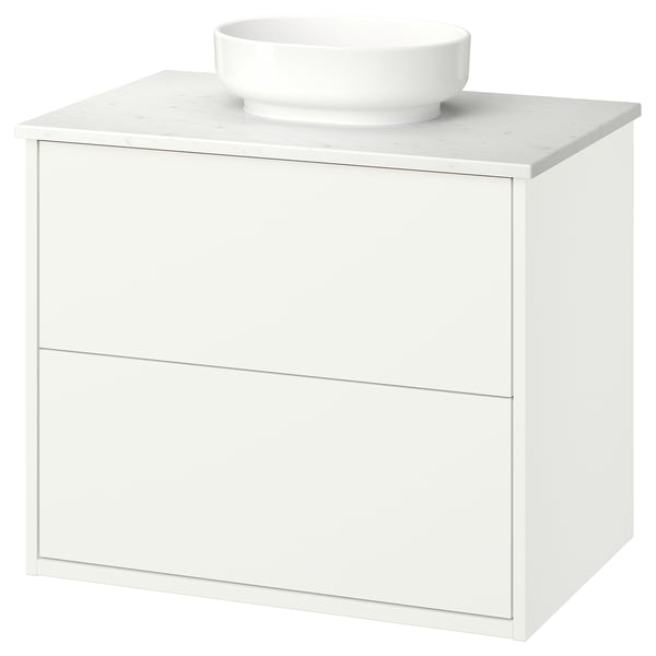 HAVBÄCK / VINDELÄLVEN Vanity with drawers, white/white marble effect, 31x21 1/2x30 5/8 "