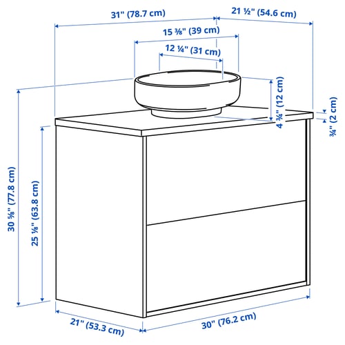 HAVBÄCK / VINDELÄLVEN Vanity with drawers, white/white marble effect, 31x21 1/2x30 5/8 "