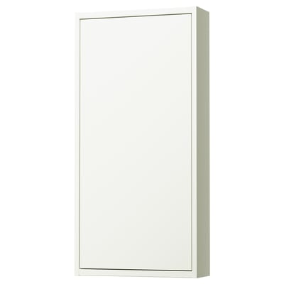 A white HAVBÄCK wall cabinet with a sleek, rectangular design. It a mirrored door and offers a minimalist, modern look.