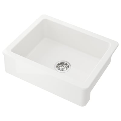 HAVSEN white ceramic sink bowl, simple, rectangular design with front detail.