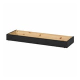 Black rectangular wooden shelf, HAVSTA, solid pine, smooth surface.
