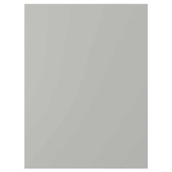 Displays a square, light grey HAVSTORP kitchen cabinet door with a smooth, seamless surface.